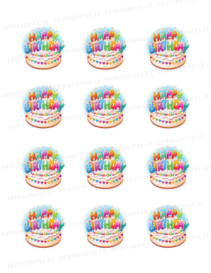 Happy Birthday Cake & Candles Edible Cupcake or Cookie Photos (12) - Ediblephotos.ca