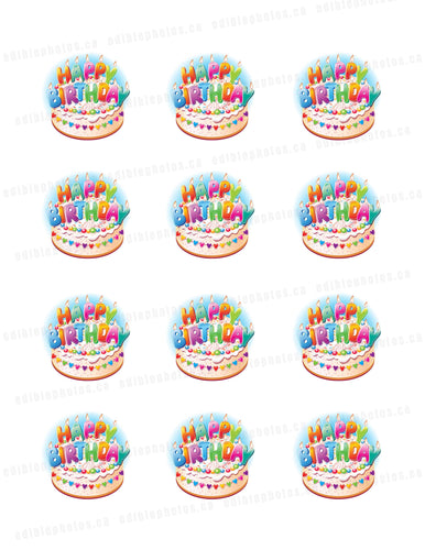 Happy Birthday Cake & Candles Edible Cupcake or Cookie Photos (12) - Ediblephotos.ca