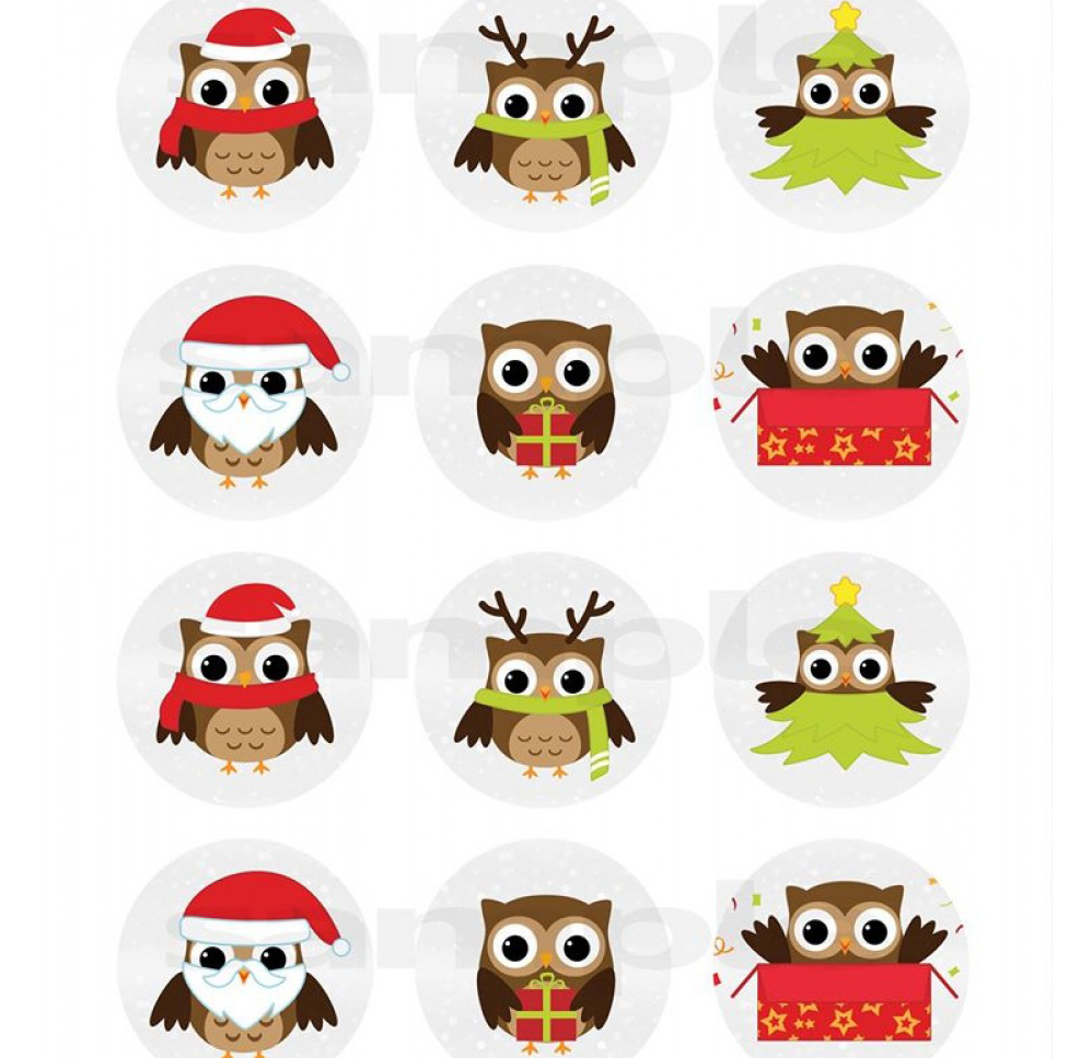 Christmas Owls Edible Cupcake Photos (12) - Ediblephotos.ca